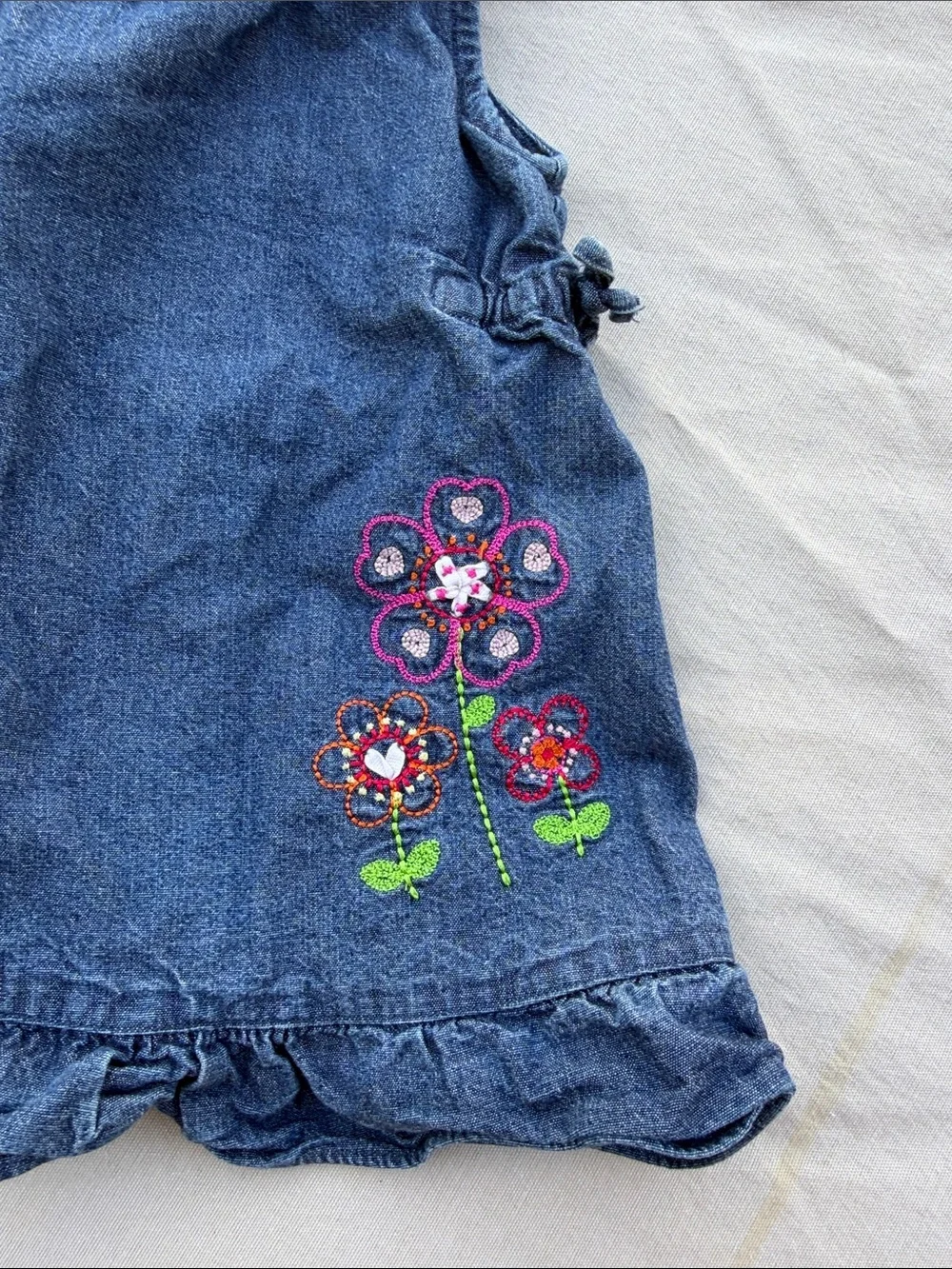 Denim old navy  Baby Dress with Colorful Flower Embroidery